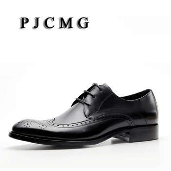 PJCMG Nou Respirabil Mens de Afaceri Dantelă-Up Negru/Rosu Sculptat Subliniat Toe Rochie din Piele Nunta Oxfords Office Shoes
