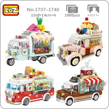 LOZ Vehicul Lume Bomboane de Fructe Gogoși, Pizza, Pâine, Mașină de Cafea Camion de Alimente Mini Blocuri Caramizi de constructie de Jucarie pentru Copii Cadou Cutie