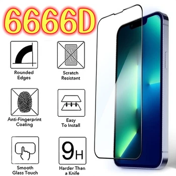 6666D Complet Capacul din Sticla Temperata Pentru iPhone 14 13 12 11 Pro Max Mini XR X XS MAX Ecran Protector Pentru iPhone 7 8 14 Plus SE