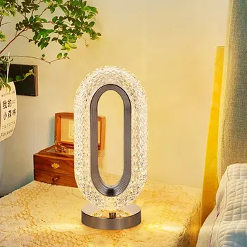 De lux Oval LED Cristal Lampă de Masă Touch Control 3-culoare Reglaj Acrilic Decorativ de Birou Lumina Pentru Dormitor Noptieră Lumina de Noapte
