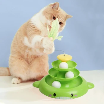Amuzant Pisica Jucarie Multifunctionala Pene +Bile de Cale - Bază de Primăvară Jucărie de Exercitii de Flexibilitate Sensibilitate pentru Interior Cat Minunat