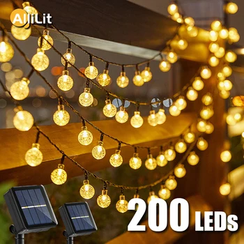 LED-uri Lumina Solara Șir în aer liber rezistent la apa Decor de Crăciun 200led glob de Cristal Camping Zână Gradina Ghirlanda Petrecere Lampa