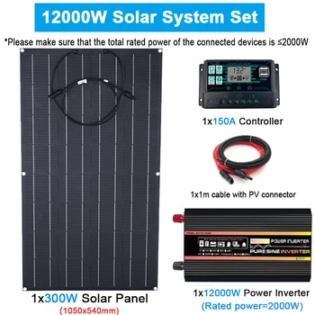 12V 220V Sistem de panouri Solare 300W ETFE Panou Solar 150A Controler de Încărcare 10000W 12000W Invertor de Putere Kit de Generare de Energie Kit