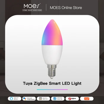 MOES Zigbee Bec LED E14 Lumanare Lampă Inteligentă 5W RGBCCT 2200-6500K Lumina Estompat Tuya Alexa Google Voice Control