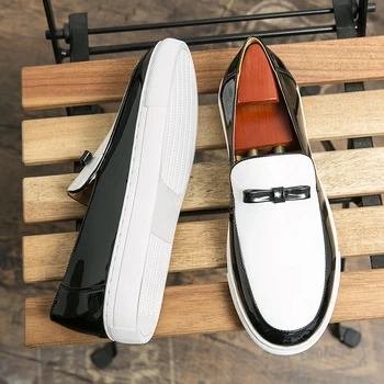 Italian Alb-Negru Oglinda Pantofi Casual Brand De Lux Mocasini Pantofi Din Piele Gros De Înaltă Calitate, Cu Talpi Confortabil Pantofi De Nunta