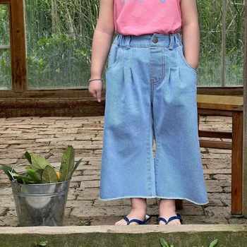 2023 Fete De Vară Liber Casual Blugi Largi Picior Pantaloni Copii Copii Copii Pantaloni Din Denim