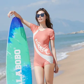 Femei-O Bucată Maneci Scurte Monokini Sport De Apă De Costume De Baie Paded De Sex Feminin Anthletic Plus Dimensiune Surfing Beach Push-Up Rash Guard
