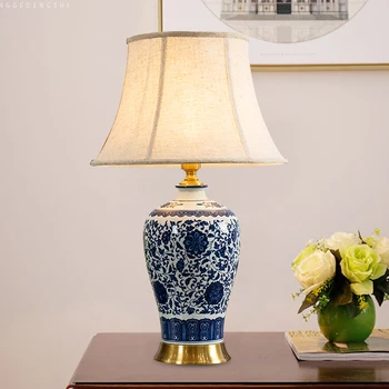 Chineză Albastru și Alb Jingdezhen Ceramică de Masă Lampă Pentru Camera de zi Canapea Simpla Partea de Masă Dormitor Lampă de Noptieră