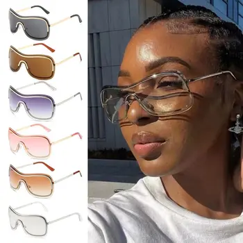 1 buc Aliaj fără ramă-O singură Bucată Y2k ochelari de Soare pentru Femei Noua Moda Vintage Maro Argintiu Gradient de Soare Ochelari de sex Feminin Nuante Mare
