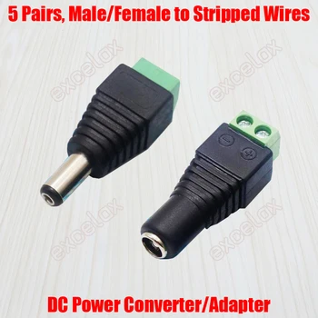 5 Perechi/Lot 5.5x2.1mm Masculin Feminin DC Conector Dezbrăcat cablu Adaptor Terminal cu Șurub Converter pentru CCTV Utilizare