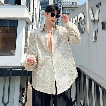 SYUHGFA Trendy Paiete de sex Masculin Tricouri Casual Valul Bărbați Stagewear coreene Noi cu Maneci Lungi de Imprimare Rever Sus 2023 Moda de Vara