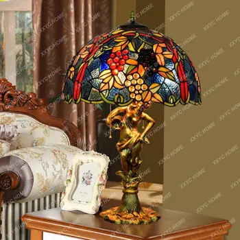 Vitralii Lampa de Masa Vintage Struguri Abajur Zână Suport Lampa de Birou Living Sala de Mese Noptiera LED Lumina Decor
