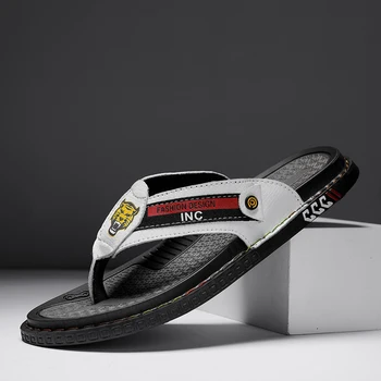 2023 Vânzare Fierbinte Papuci De Plaja Barbati De Moda Plajă Pantofi Casual De Calitate Superioară Din Piele Papuci Om Alb Negru Flip Flops Bărbați