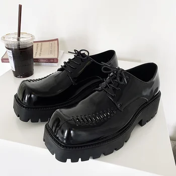 Noua Platforma Bărbați cap pătrat Pantofi Toamna Retro Negru din Piele Pantofi Barbati Casual Fashion Petrecere de Nunta Încălțăminte de Brand de Lux