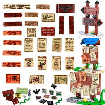 MOC Militare Medievale Tipărite Blocuri Poster Castelul Armata Indicator Semn Lemn Accesorii de Caramizi Compatibile Halloween Jucărie