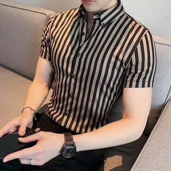 Vara coreean Stripe Print Short Sleeve Polo Shirt pentru Barbati Casual Tineret Tendință Topuri Om de Moda Simplu Toate se Potrivesc Haine de sex Masculin