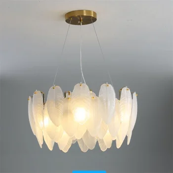 Modern Alb Candelabru de Sticlă Pene de Gâscă Forma Design Abajur de Iluminat cu LED Luciu de Suspendare a corpului de Iluminat Lampadare Pentru Hol