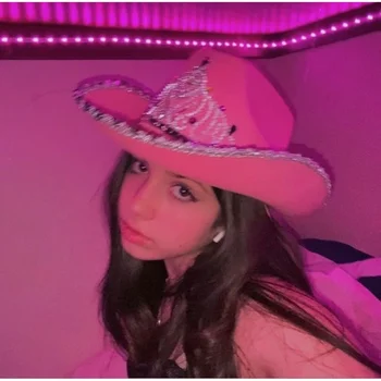Cowboy vest Capace Roz Pălărie Cowgirl pentru Femei Fata Tiara Palarie de Cowboy de Vacanță Costum Petrecere Pălărie cu Pene Marginea Fedora Capac Cosplay