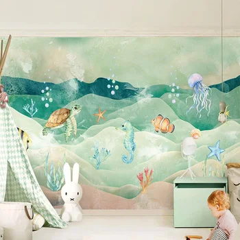 Cutom Murală Tapet Retro Culoare broasca Testoasa pentru Copii Desene animate Animale Marine Fresca Dormitor Copii Fundal Decor de Perete 3D Autocolante