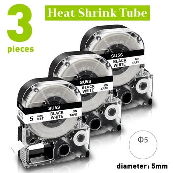 3PK Căldură Psihiatru Tuburi Compatibil pentru Epson LC-4WBA5 Pentru Regele Jim SU5S Φ5mm/9mm Epson Heat Shrink Tube Tape Negru pe Alb LW600P