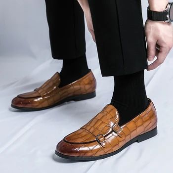 Moda Barbati Haimana 2023 Nou Galben/negru/albastru Handmade Retro Dublu Îmbinat Cataramă Curele Casual Pantofi Mocasini Bărbați din Piele Plat