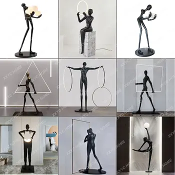 Arta Modernă Vânzări Clădire Rășină Umanoid Sculptura Lampa De Podea Personalitate Atmosfera Hol De Hotel