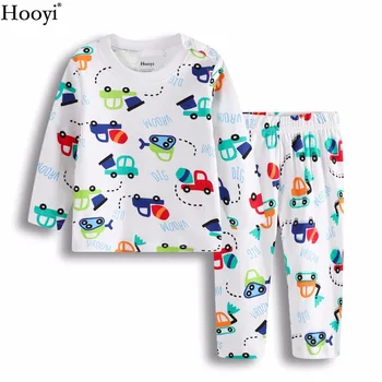 Hooyi Băieți Copii Haine 100% Bumbac Baieti Pijamale Nou-născut Sleepwear Sape Vehicul Dorm Copii Seturi de cămașă de noapte Lungă, PJ Moale