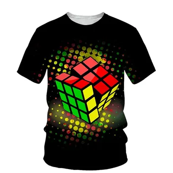 Cubul Rubik Model de Imprimare 3D Barbati Tricou Trend Vara O Gatului Maneci Scurte Hip Hop Topuri Supradimensionate T-shirt Îmbrăcăminte pentru Bărbați Tees