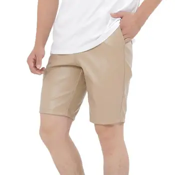 Modă Bărbați Faux din Piele pantaloni Scurți Genunchi-lungime Anti-pilling Genunchi Lungime pantaloni Scurti Casual de Vara de Faux din Piele pantaloni Scurți Streetwear
