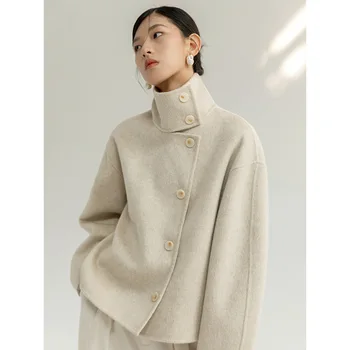 Femei design unic High end stand guler de lux Femei de haină de lână Q05
