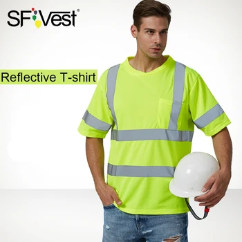 SFVest Mare Vizibilitate Reflectorizante, Vestă Reflectorizantă De Siguranță Buzunar Maneca Scurta Respirabil T-Shirt
