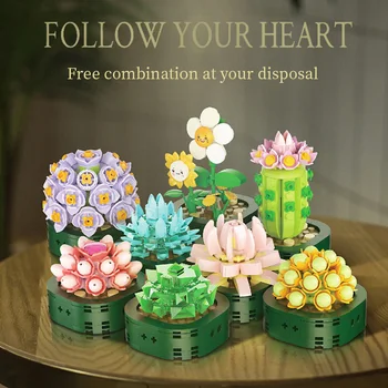 Flori Suculente în Ghiveci Blocuri Nemuritor Buchet de Flori Cărămizi Romantic Kit DIY MOC de Asamblare Jucărie Pentru Fata Ziua de nastere Cadou