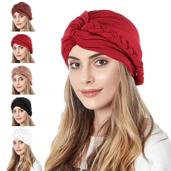 Femeile Turban De Sus De Bumbac Nod De Flori Decor Headwrap Musulman Doamnelor Capacul De Păr Beanie Cap Purta Culoare Solidă India Pălărie Accesorii