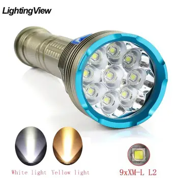 LightingView Ultra Luminos 9xXM-L2 Spearfishing Sub Apă Felinar Scufundări Lanterna IPX8 Tactici de Scufundări Lanterna Pentru Vanatoare 26650