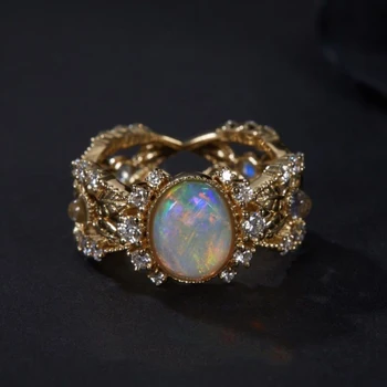 Rafinat Stil Instanță de Culoare Opal Incrustate cu Diamante Inel de Logodna pentru Femei la Modă și High-end Scobite Bijuterii