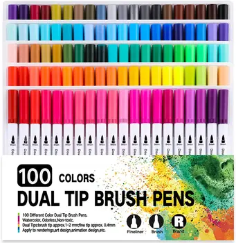 Arta de 100 de Culori Dual Sfat Perie de Artă carioci, Fineliner și Perie Dual Sfat Markeri Set Perfect pentru Copii pentru Adulti Artist Scris