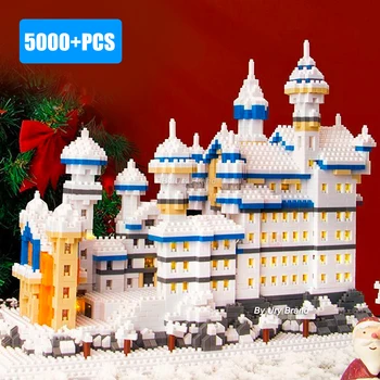 5000pcs Swan Castel de Piatră, cu Lumina Led Mini City Street View Arhitectura Model de Blocuri de Diamant Cărămizi Jucarii Copii Cadou