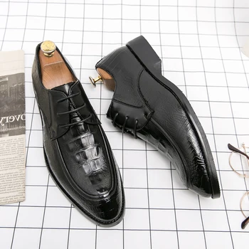 Barbati Negru a Subliniat Toe Lace Up Oxfords Piele Pantofi Business Casual Rochie de Mireasa de Bal Formale Încălțăminte Zapatos Hombre