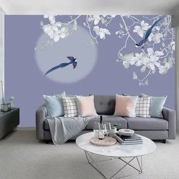 Nou Chinezesc mână-pictat flori magnolie și păsări，Personalizate 3D murală tapet copii, auto-adeziv tapet, camera de zi,