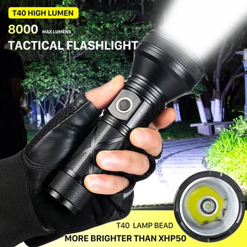 Tip-C LED Lanterna Reincarcabila T40 Lumen Mare Tactice, Lanterne Usb 8000 De Lumeni 30W 3 Moduri Lanterna Felinar Camping Lumina