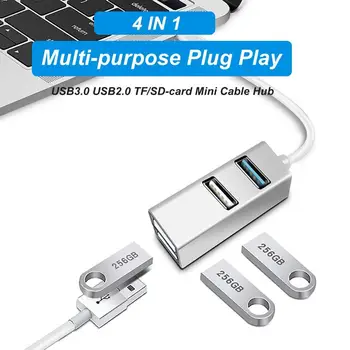 4 în 1 Driver-free Cablu Hub Stație de Andocare de Mare viteză de Transmisie Plug Play USB3.0 USB2.0 TF/SD-card Mini Cablu Hub pentru Mouse-ul