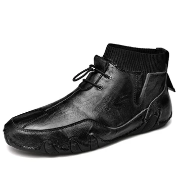 Autentice din Piele de Moda Mens Shoes Cowboy Botas Hombre Toamna Iarna realizate Manual pentru Bărbați Cizme Casual Dantela-up de Lux Zapatos