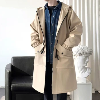 Moda pentru Bărbați de lână Coats Culoare Solidă Singur Pieptul Rever Lung Haina Sacou Casual-Palton Casual Trenci de Primăvară și Toamnă