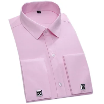 Barbati Camasa Rochie French Cuff Solid Roz Sociale Formale Primăvară-Vară Maneca Lunga Bumbac 40% HW03