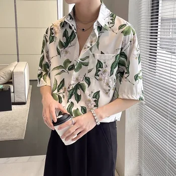 2023 Vară Bărbați cu Mânecă Scurtă de Moda Trendy Frumos Tricouri Floare de Imprimare Vrac Rever Guler Camasi Casual M-2XL