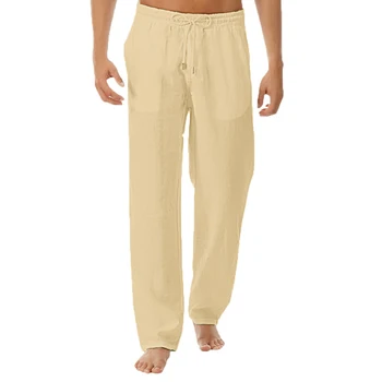 Men ' s Bumbac Linie Pantaloni 2021 Moda de Vara Casual Culoare Solidă Direct în Vrac Alb Joggeri Talie Elastic Plus Dimensiune Pantaloni 3XL