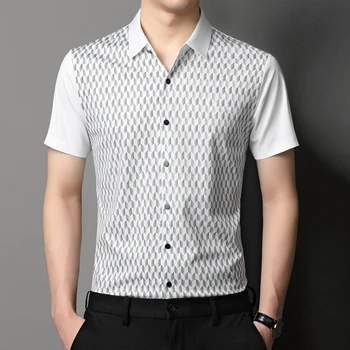 MLSHP Vară fără Sudură pentru Bărbați Tricouri Rochie de Lux, cu Maneci Scurte Smart Casual Camasi Masculine Moda Simplu Om din coreea de Tricouri 4XL