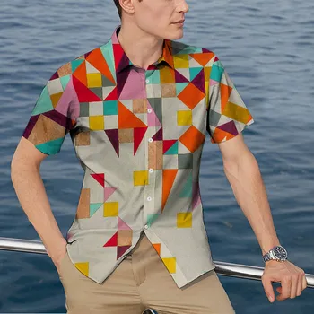 2023 Design Nou Camasi Pentru Barbati Geometrie 3d de Imprimare Hawaiian Barbati Tricou Plaja de Moda Topuri Tricou Barbati Maneca Scurta Bluza Camisa