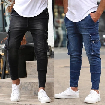 Nou Stil de Stradă Mens Blugi pantaloni largi, cu multe buzunare Clasice Premium Vrac Munca Albastru Negru Estetice Streetwear Bărbați Îmbrăcăminte