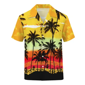 Hawaiian Men ' s Cămașă de Moda de Vara Maneca Scurta Top 3d Copac de nucă de Cocos Polo Guler de Moda Supradimensionate Beach Shirt Pentru Bărbați Camiseta